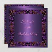 Paarse Oranje roze Abstracte uitnodiging op verjaa (Voorkant / Achterkant)