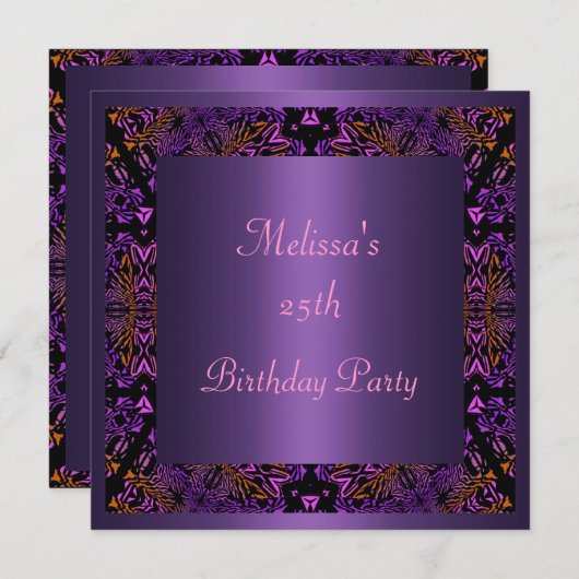 Paarse Oranje roze Abstracte uitnodiging op verjaa (Voorkant / Achterkant)