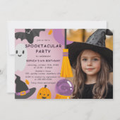 Paarse Oranje Schattigee Halloween Kids Verjaardag Kaart (Voorkant)