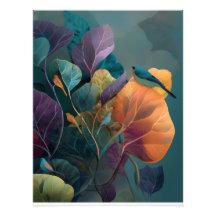 Paarse Oranje Tropische Vogels & Botanische Foto