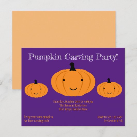 Paarse Oranje uitnodiging van de partij Pumpkin Ha (Voorkant / Achterkant)