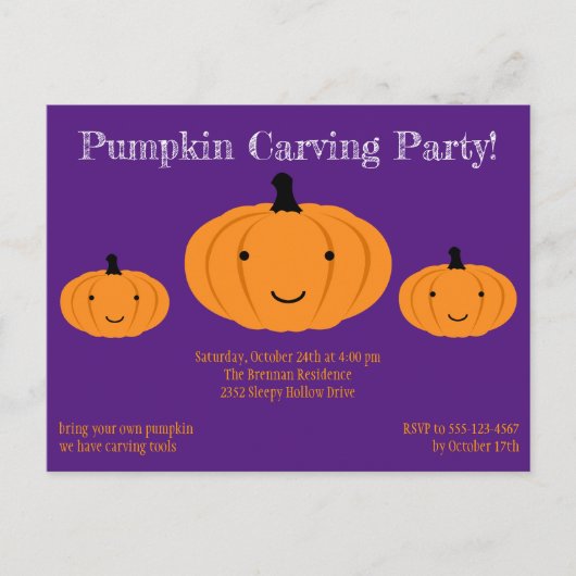 Paarse Oranje uitnodiging van de partij Pumpkin Ha (Voorkant)