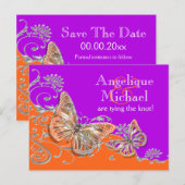 Paarse oranje verjaardag verloving aankondigingskaart (Voorkant / Achterkant)