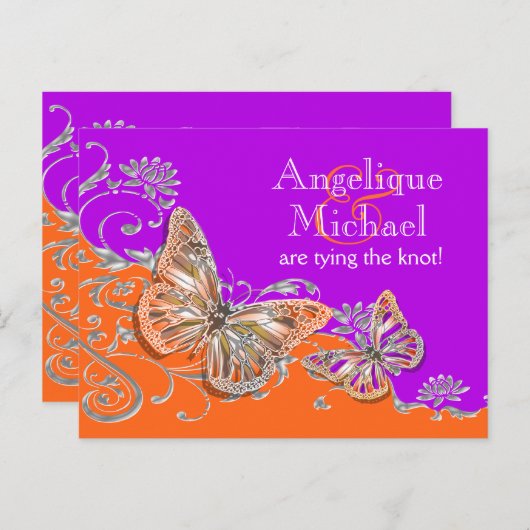 Paarse oranje verjaardag verloving aankondigingskaart (Voorkant / Achterkant)