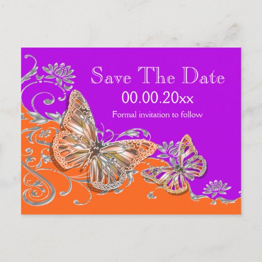 Paarse oranje verjaardag verloving aankondigingskaart (Achterkant)