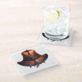 PAARSE & ORANJE VICTORIAANS HALLOWEEN PET GLAZEN ONDERZETTER