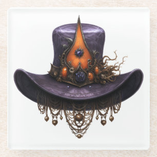 PAARSE & ORANJE VICTORIAANS HALLOWEEN PET GLAZEN ONDERZETTER