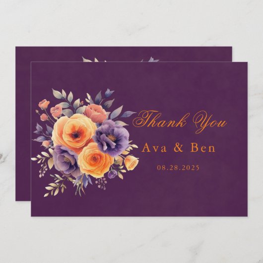 Paarse Oranje Vrachtwagen Bruiloft Dank u Kaart (Voorkant / Achterkant)