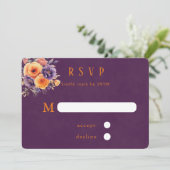 Paarse Oranje Waterverf Bloemen Bruiloft RSVP Kaar Kaart (Staand voorkant)