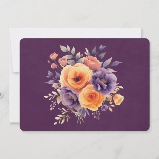 Paarse Oranje Waterverf Bloemen Bruiloft RSVP Kaar Kaart (Achterkant)