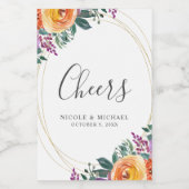 Paarse Oranje Waterverf Bloemenbruiloft Mini Wijn Etiket (Enkel label)