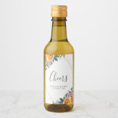 Paarse Oranje Waterverf Bloemenbruiloft Mini Wijn Etiket (Voorkant)