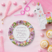 Paarse Oranje Waterverf Floral 75e verjaardag Papieren Bordje (Feest)