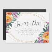 Paarse Oranje Waterverf Floral Save the Date Magnetische Uitnodiging (Voorkant / Achterkant)