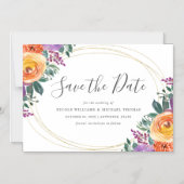 Paarse Oranje Waterverf Floral Save the Date Magnetische Uitnodiging (Voorkant)