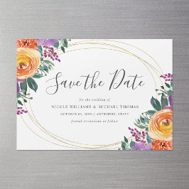 Paarse Oranje Waterverf Floral Save the Date Magnetische Uitnodiging