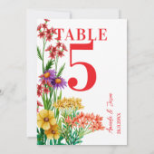 Paarse Oranje Wildbloemen Trouwtafel nummer Bedankkaart (Achterkant)