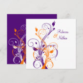 Paarse Oranje Witte Bloemen Sq. Uitnodiging voor h (Voorkant / Achterkant)