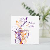 Paarse Oranje Witte Bloemen Sq. Uitnodiging voor h (Staand voorkant)