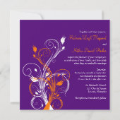 Paarse Oranje Witte Bloemen Sq. Uitnodiging voor h (Achterkant)