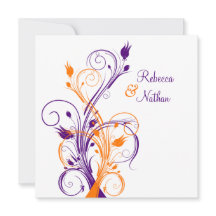 Paarse Oranje Witte Bloemen Sq. Uitnodiging voor h