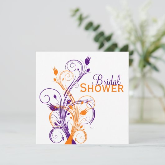 Paarse Oranje Witte Bloemen Vrijgezellenfeest Invi Kaart (Staand voorkant)