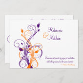 Paarse, Oranje, witte bloemenbruiloft uitnodiging (Voorkant / Achterkant)