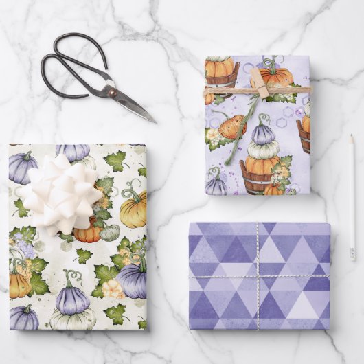 PAARSE ORANJE WITTE HERFST AUTUMN PUMPKINS INPAKPAPIER VEL (Voorkant)
