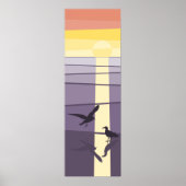 Paarse Oranje zeevogels aan de kust Vector Art Poster (Voorkant)