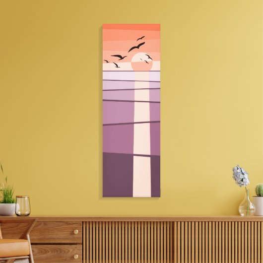 Paarse & Oranje zeevogels bij zonsondergang Vector Canvas Afdruk (Insitu (Woonkamer))