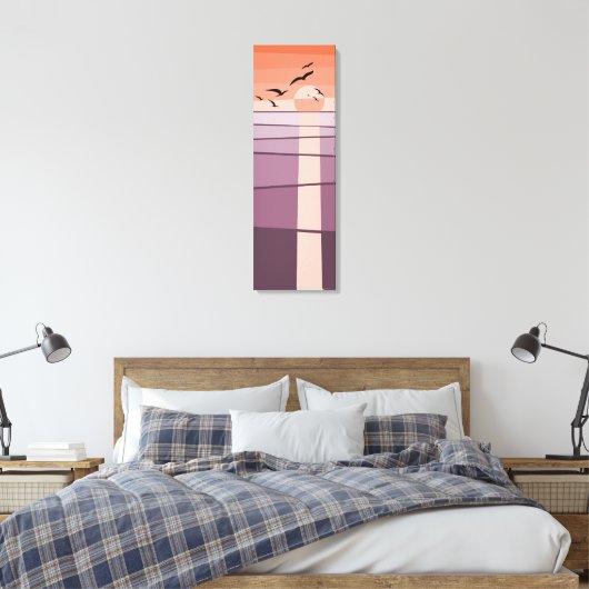 Paarse & Oranje zeevogels bij zonsondergang Vector Canvas Afdruk (Insitu (Slaapkamer))