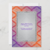 Paarse, Oranje, Zilveren FAUX Glitter Wedding Invi Kaart (Achterkant)