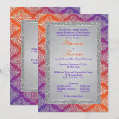 Paarse, Oranje, Zilveren FAUX Glitter Wedding Invi Kaart (Voorkant / Achterkant)