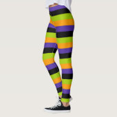 Paarse Oranje Zwart Groen Witchy Stripes Halloween Leggings (Links)