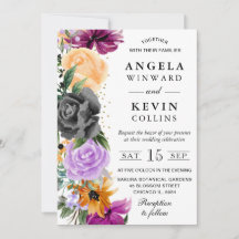 Paarse Oranje Zwarte Boho Bloemen Bruiloft