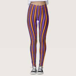 Paarse Oranje zwarte Striped Halloween Leggings