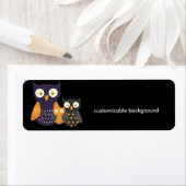 Paarse/Oranje/Zwarte Uilen, aanpasbare achtergrond Etiket (Insitu)