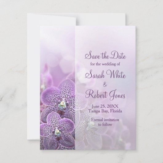 Paarse Orchid Flower Wedding Save the Date (Voorkant)