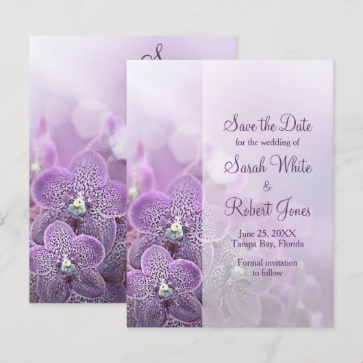Paarse Orchid Flower Wedding Save the Date (Voorkant / Achterkant)