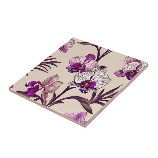 Paarse Orchid Flowers Tegeltje (Zijkant)