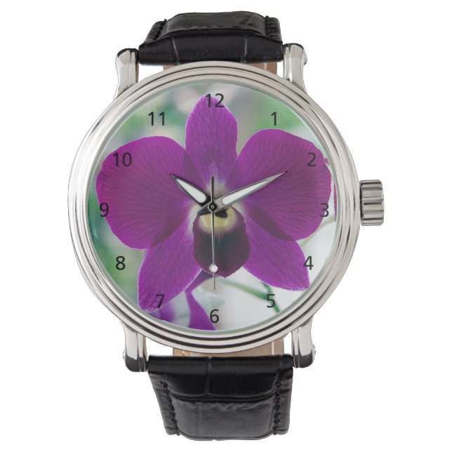 Paarse Orchid Horloge (Voorkant)