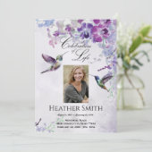 Paarse Orchid Hummingbird Celebration of Life Kaart (Staand voorkant)
