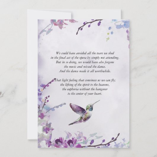 Paarse Orchid Hummingbird Celebration of Life Kaart (Achterkant)