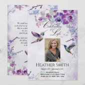 Paarse Orchid Hummingbird Celebration of Life Kaart (Voorkant / Achterkant)