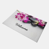 Paarse Orchid met hete steen in massagepa Deurmat (Schuin)