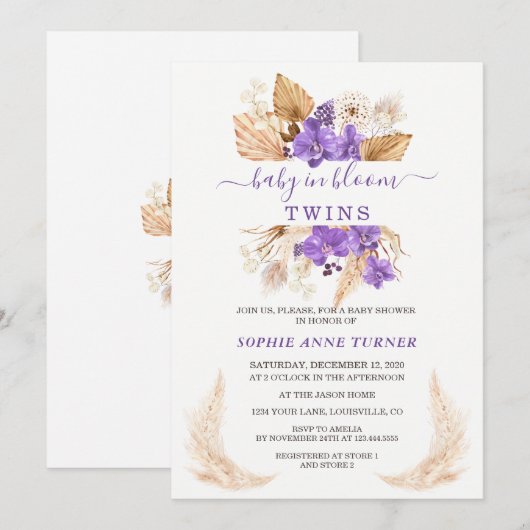 Paarse Orchid Pampas Grass Lunaria Baby Bloom Kaart (Voorkant / Achterkant)