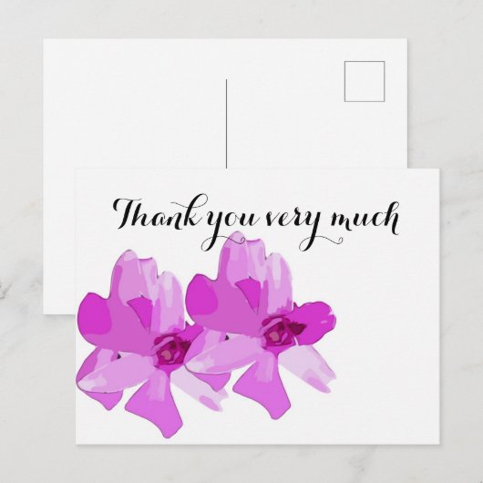 Paarse orchidebloem bedankt briefkaart (Voorkant / Achterkant)