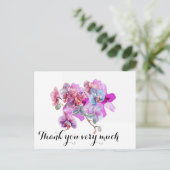 Paarse orchidebloem bedankt briefkaart (Staand voorkant)