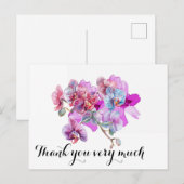 Paarse orchidebloem bedankt briefkaart (Voorkant / Achterkant)