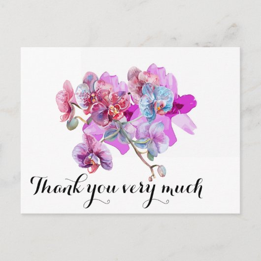 Paarse orchidebloem bedankt briefkaart (Voorkant)